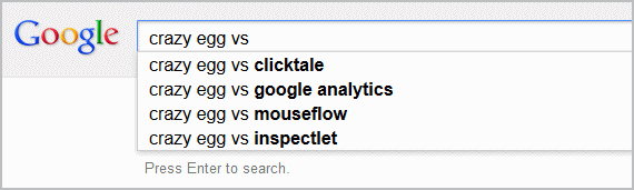 Google search for Crazy Egg vs