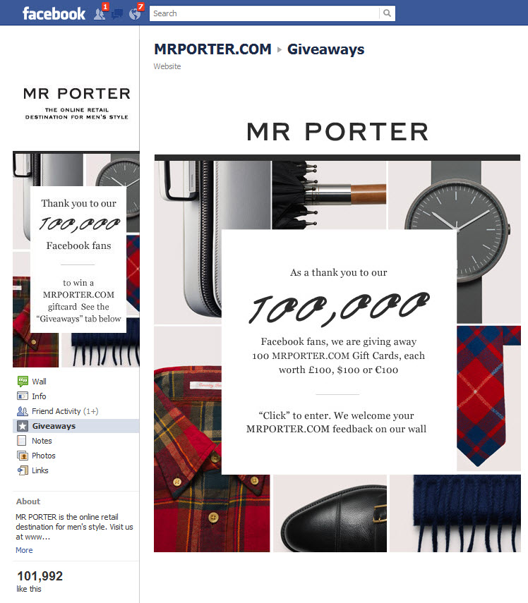 Mr Porter Facebook Page step 2