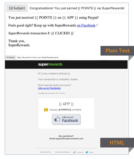 Superrewards plain text vs HTML email