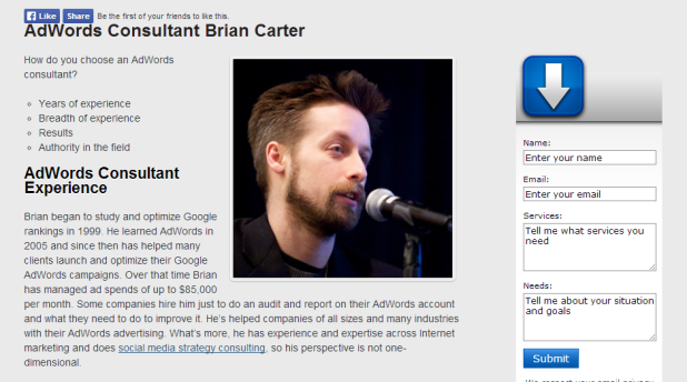 Landing page design example 7