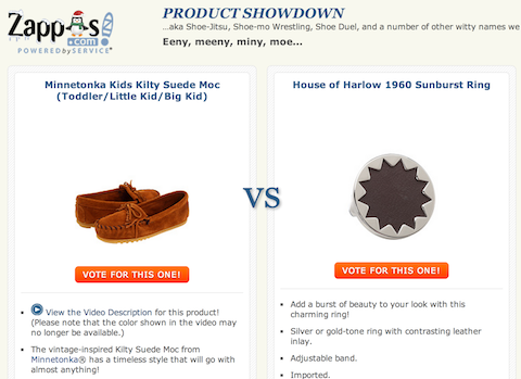 zappos product showdown