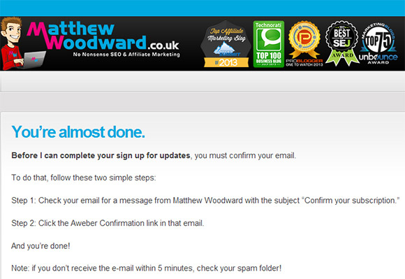 confirm email page