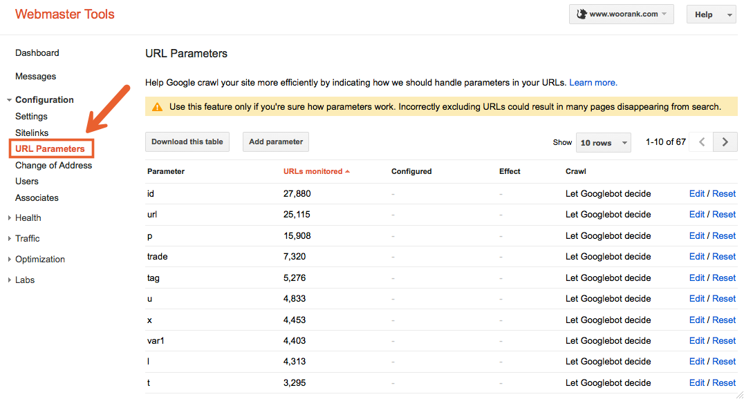 Set URL Parameters on Google Webmaster Tools