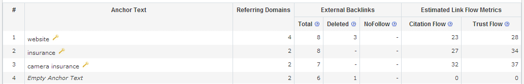 Image displaying an Anchor Text Report