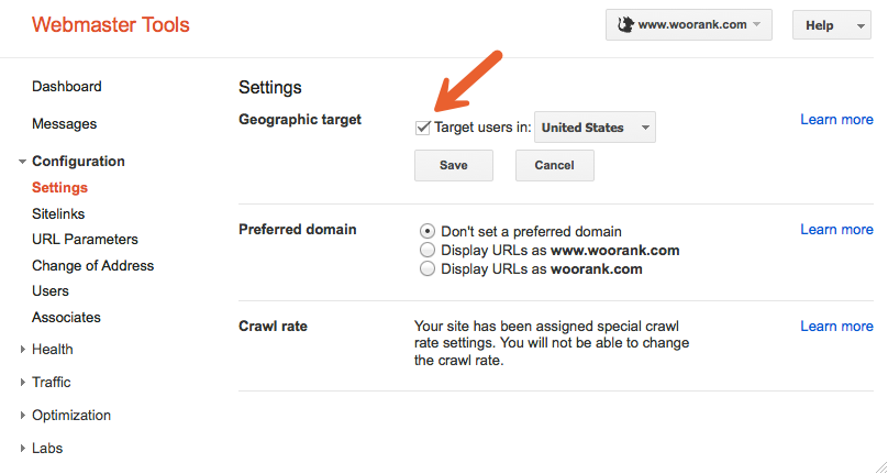Choose Target Audience on Google Webmaster Tools