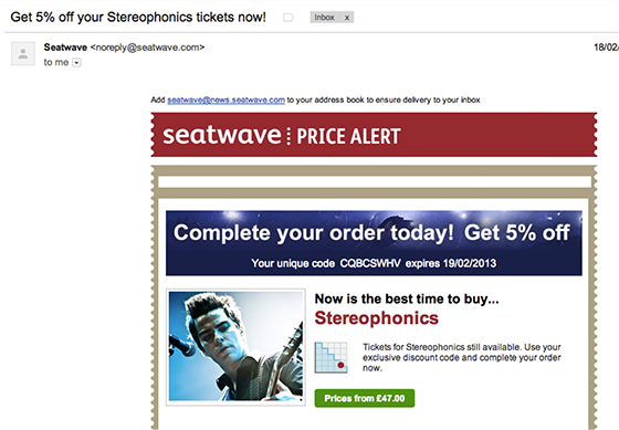 Email open rates: Stereophonics example