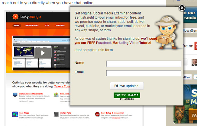 SocialMediaExaminer.com pop up email opt in